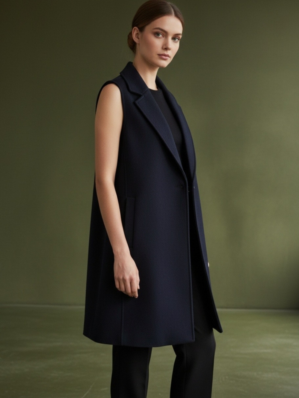 EILEEN FISHER Black Boiled Wool Oversized Longline One Button Vest XS Minimalist